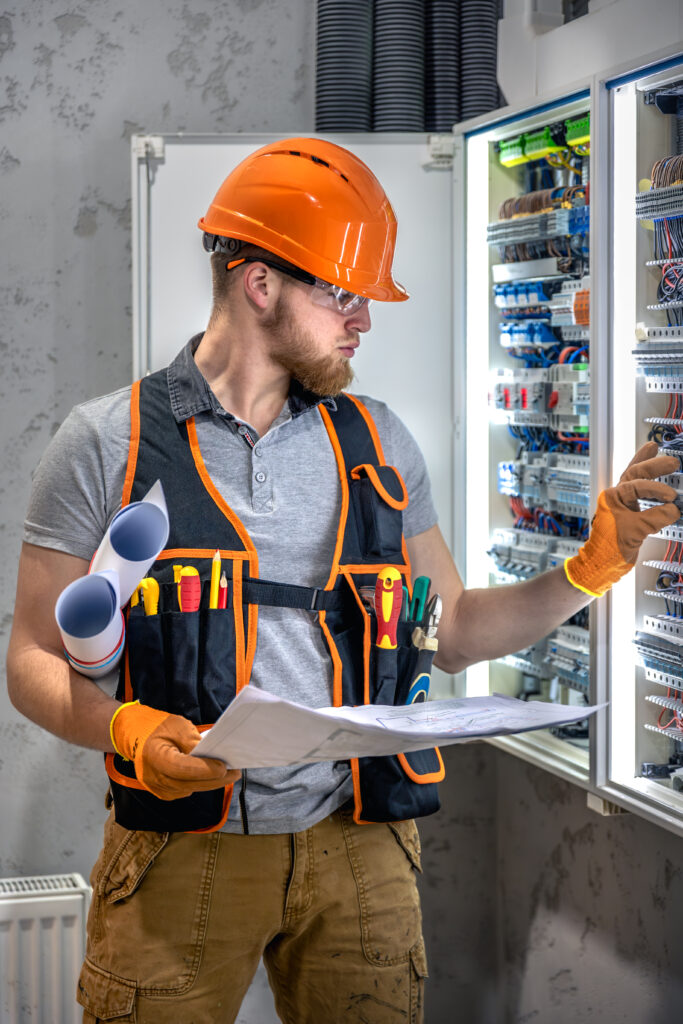 male electrician working electrical panel male electrician overalls (1) male electrician working electrical panel male electrician overalls (1)